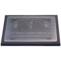 Black and grey Targus laptop cooling pad with perforated surface and four rubber grips.