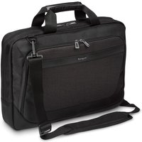 Black and grey Targus CitySmart 15.6" briefcase with front zip pocket, padded handle, and detachable shoulder strap.