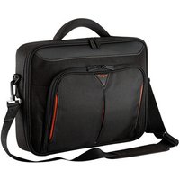 Black Targus Classic+ 15.6" briefcase with padded handle, front zip pocket, and adjustable shoulder strap.