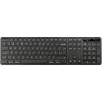 Black Targus EcoSmart wireless keyboard with Bluetooth, full QWERTY UK layout, and numeric keypad.