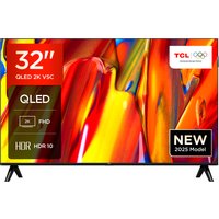 Black TCL 32V5C-UK 32" Full HD Smart TV with vibrant display, slim bezels, dual stand, and Wi-Fi connectivity.