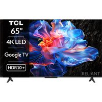 TCL 65V6C 65 Inch 4K LED Smart TV with thin bezels, vibrant floral display, HDR10+, and Google TV branding.