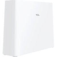 White TCL LinkHub HH512LM wireless router, sleek rectangular design, dual-band 2.4/6 GHz, Gigabit Ethernet, 5G capable.