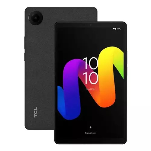 TCL TAB 8 LTE Gen2 in black with an 8.7-inch display, featuring a vibrant colorful interface, sleek design, and a textured back for better grip.