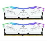 White Team Group DELTA DDR5 memory module, 32GB, 2x16GB, RGB lighting, angular design, T-Force logo, 288-pin DIMM.