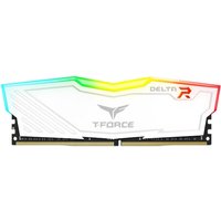 White Team Group DELTA RGB memory module with colorful LED strip and T-Force logo, 16 GB DDR4 288-pin DIMM.