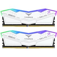 White Team Group DELTA RGB memory module with colorful LED edges, 32 GB DDR5 ECC, T-Force logo.