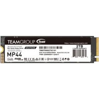 Black and white Team Group MP44 2 TB M.2 PCIe 4.0 NVMe SSD with label and gold connector.