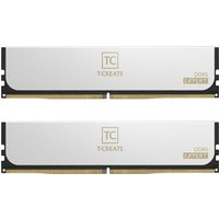 Silver Team Group T-CREATE DDR5 memory module, 64 GB, 2 x 32 GB, 288-pin DIMM, with gold accents and logo.