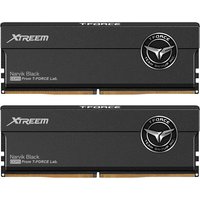 Black Team Group XTREEM DDR5 memory module, 32GB, 2x16GB, ECC, with silver logo and sleek design.