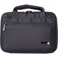 Black Techair Chromebook case with secure screen clips, EVA panels, front zipper pocket, and dual handles.