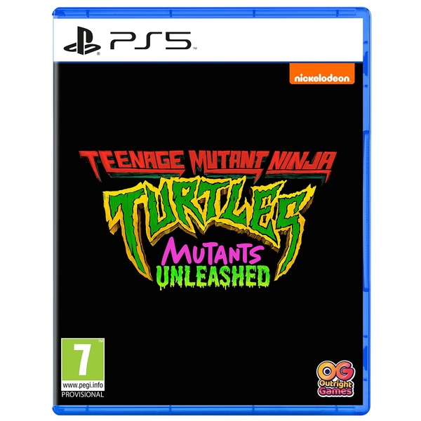 Cover art for "Teenage Mutant Ninja Turtles: Mutants Unleashed" on PS5, featuring vibrant green and yellow lettering with a black background and the Nickelodeon logo.