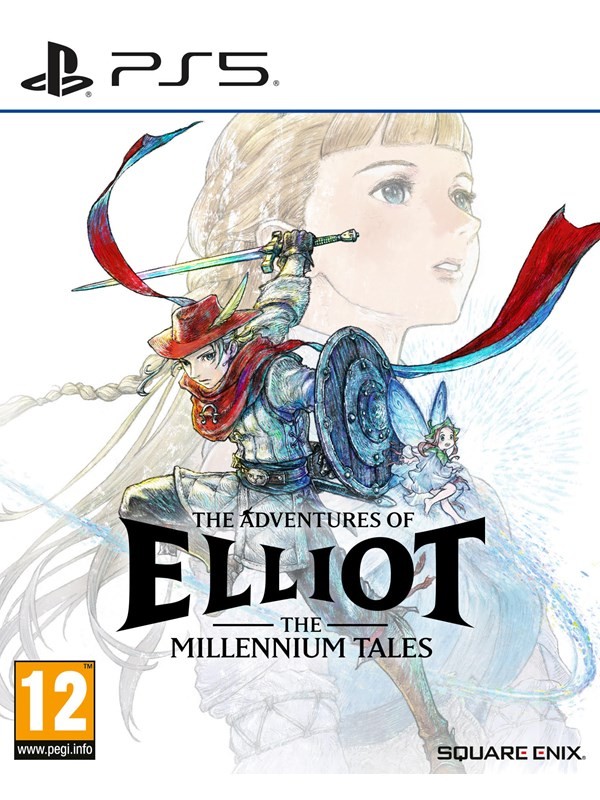 Cover art features a heroic character in a red hat and cloak wielding a sword and shield, with a detailed illustration of a woman in the background, set against a blue and white backdrop.