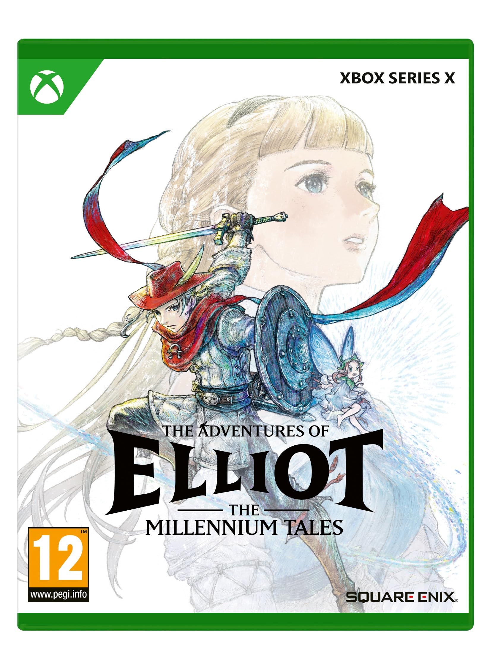 The Adventures of Elliot - the Millennium Tales for Xbox Series X features vibrant artwork of a heroic character in a red cape, with a blonde girl in the background, alongside the game title prominently displayed.