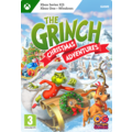 Colorful game cover featuring the Grinch in a red outfit, holding a Christmas wreath, with a snowy landscape and a reindeer, titled "The Grinch: Christmas Adventures."