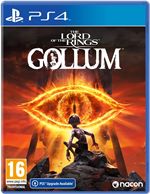 The Lord of the Rings: Gollum game case features a dark, fiery background with Gollum in the foreground, highlighted by the iconic Eye of Sauron, and a blue PS4 logo at the top.