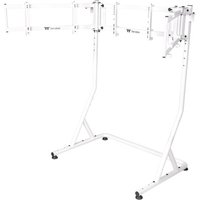 White Thermaltake monitor mount stand with adjustable arms and sturdy base, fits up to 55-inch screens.