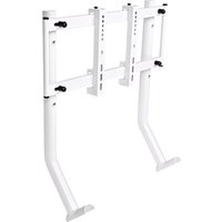 White Thermaltake monitor mount with dual vertical supports and adjustable brackets for 50" screens.