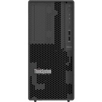 Black Lenovo ThinkSystem ST50 V3 Tower Server with a mesh front panel and vertical USB ports.