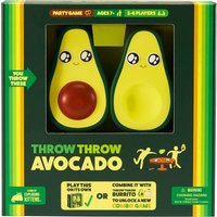 "Throw Throw Avocado game with two plush avocado toys and colorful card deck in green and yellow packaging"