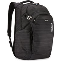 Black Thule Construct CONBP116 backpack with multiple compartments, padded straps, and sleek nylon finish.