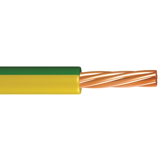 TIME Single Core Conduit Cable 6491X, 2.5mm thickness, featuring a green and yellow outer insulation with twisted copper strands visible at the end, 100 meters long.