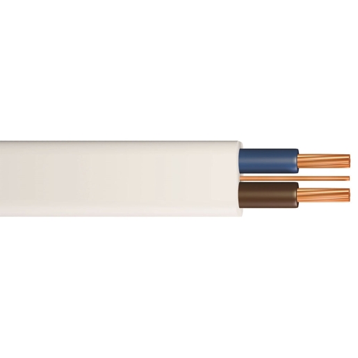 White LSZH cable featuring two copper conductors, one brown and one blue, designed for electrical installations, with a length of 100 meters.