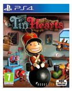 Colorful game cover featuring a smiling toy soldier on a cannonball, surrounded by whimsical objects, with "Tin Hearts" prominently displayed at the top.