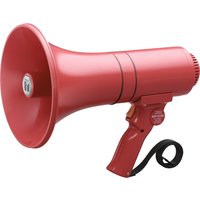 Red TOA ER-1215S megaphone, 23W, with a pistol grip handle and black wrist strap.