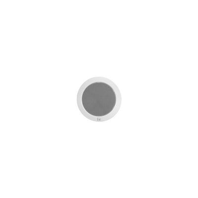 White circular loudspeaker with a gray mesh grille, designed for wired connection, featuring a sleek, minimalist design and a power output of 6 W.
