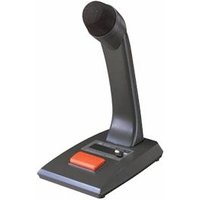 Black TOA PM-660 table microphone with red button on rectangular base, angled neck, and foam windscreen.