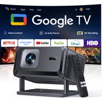 TOPTRO TP3 4K Projector, sleek black design, Google TV interface, auto focus, remote control included.