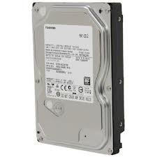 Toshiba 1TB internal hard drive with a silver metal casing, 3.5 inches in size, featuring a SATA interface, 7200 RPM speed, and a 32MB cache.
