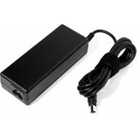 Black Toshiba AC adapter, rectangular with 3-pin connector and coiled cord secured by a velcro strap.