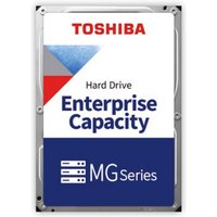 Toshiba MG Series 20 TB internal hard drive, silver casing, blue and white label with red Toshiba logo.