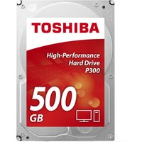 Toshiba P300 500GB internal hard drive, silver casing, red label with white text, 7200 RPM, 64 MB cache, 3.5-inch size.
