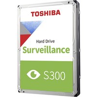 Toshiba S300 internal hard drive, silver casing, 6 TB, 5400 RPM, 256 MB cache, 3.5-inch size, labeled for surveillance.