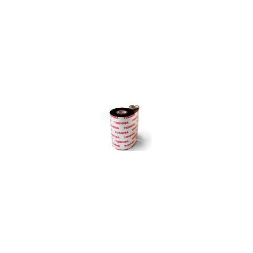 Black printer ribbon with a glossy finish, featuring repeated red "TOSHIBA" branding, measuring 110mm x 400m, suitable for Toshiba printers.