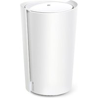 White cylindrical TP-Link 5G AX3000 Mesh Wi-Fi 6 Router with smooth finish and top LED indicator.
