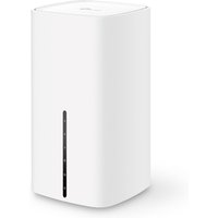 White TP-Link 5G AX3000 Wi-Fi 6 router with sleek vertical design and front LED indicator panel.