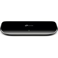 Black TP-Link 8-Port Gigabit Desktop Network Switch with sleek design and LED indicator on the front panel.
