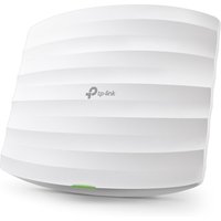 White TP-Link AC1350 ceiling mount access point with curved design and green LED indicator.