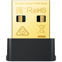 Black and gold TP-Link AC600 Nano USB adapter with Bluetooth 4.2, compact design, and dual band Wi-Fi capability.