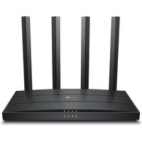 Black TP-Link Archer AX1500 Wi-Fi 6 Router with four vertical antennas and LED indicators on the front panel.