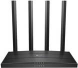 Black TP-Link Archer C80 wireless router with a sleek design, featuring four external antennas and multiple LED indicator lights on the front panel for connectivity status.