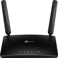 Black TP-Link Archer MR200 wireless router with two antennas and LED indicators on the front panel.