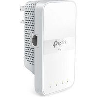 White TP-Link AV1000 powerline adapter with Ethernet port, LED indicators, and passthrough socket.
