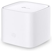 White TP-Link AX1800 mesh WiFi system with rounded edges and power button on the front.
