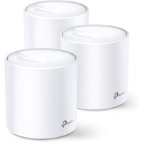 White cylindrical TP-Link AX3000 mesh Wi-Fi system, 3-pack, with smooth top and subtle logo on the side.
