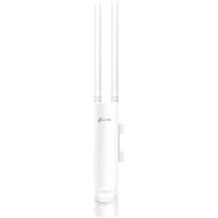 White TP-Link EAP110-OUTDOOR wireless access point with dual antennas and cylindrical design.